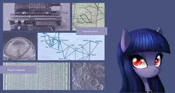 Size: 3000x1600 | Tagged: safe, artist:leffenkitty, derpibooru import, editor:kopaleo, oc, oc:cosmia nebula, unofficial characters only, astronomy, image, logarithm, map, math, mechanical calculator, moodboard, moon, orrery, png, solo