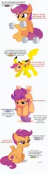 Size: 896x3264 | Tagged: safe, artist:axlewolf, artist:bobdude0, artist:cyanlightning, artist:moophins, artist:perplexedpegasus, derpibooru import, editor:fluttershyisnot adoormat, scootaloo, pikachu, annoyed, dialogue, dumbbell (object), flying, image, jpeg, meme, pokémon, scootaloo can't fly, scootaloo is not amused, unamused