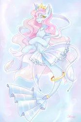 Size: 2000x3000 | Tagged: safe, artist:foxcarp, derpibooru import, oc, pony, seapony (g4), unicorn, abstract background, bubble, clothes, crown, curly mane, deviantart watermark, female, fish tail, flowing mane, flowing tail, horn, image, jewelry, looking at you, obstructive watermark, obtrusive watermark, pink mane, png, regalia, seaponified, see-through, signature, skirt, solo, species swap, tail, underwater, water, watermark, yellow eyes