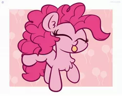 Size: 3250x2560 | Tagged: safe, artist:kimjoman, derpibooru import, pinkie pie, earth pony, pony, :p, chest fluff, chibi, cute, diapinkes, ear fluff, eyes closed, female, image, jpeg, mare, raised hoof, raised leg, silly, silly pony, solo, tongue out