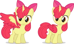 Size: 3815x2266 | Tagged: safe, artist:le-23, derpibooru import, apple bloom, alicorn, pony, adorabloom, alicornified, bloomicorn, colored wings, cute, cutie mark, female, folded wings, image, png, race swap, simple background, solo, spread wings, transparent background, wings