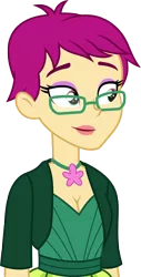 Size: 2000x3948 | Tagged: safe, artist:luckreza8, derpibooru import, grassy knoll (character), equestria girls, equestria girls series, twilight under the stars, spoiler:eqg series (season 2), breasts, cleavage, clothes, female, glasses, happy, image, png, simple background, solo, transparent background, vector