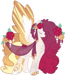 Size: 935x1080 | Tagged: safe, artist:arcticwindbases, artist:ninjagobrony287, derpibooru import, oc, oc:rose gold, unofficial characters only, pegasus, pony, base used, colored hooves, colored wings, eyes closed, female, flower, flower in hair, image, long mane, mare, multicolored wings, pegasus oc, png, rose, simple background, solo, tall, transparent background, wings