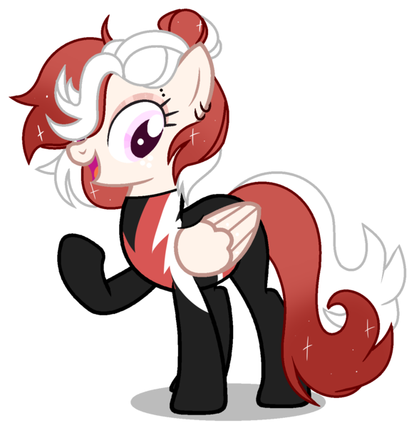 Size: 1337x1381 | Tagged: safe, artist:meimisuki, artist:rukemon, derpibooru import, oc, oc:light flight, unofficial characters only, pegasus, pony, base used, clothes, commission, ear piercing, earring, eyebrow piercing, eyeshadow, female, image, jewelry, makeup, mare, open mouth, piercing, png, raised hoof, simple background, solo, the washouts, transparent background, uniform, washouts uniform