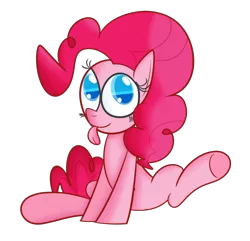 Size: 1641x1581 | Tagged: safe, artist:mr-degration, derpibooru import, pinkie pie, earth pony, pony, colored pupils, female, image, png, simple background, sitting, solo, tongue out, transparent background