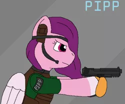 Size: 960x800 | Tagged: safe, artist:busterbuizel, derpibooru import, pipp petals, pegasus, pony, g5, gun, handgun, image, ms paint, pistol, png, solo, weapon