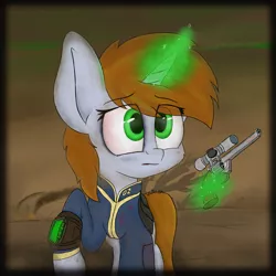 Size: 3900x3900 | Tagged: safe, artist:machstyle, derpibooru import, oc, oc:littlepip, pony, unicorn, fallout equestria, fanfic, absurd resolution, alone, blood, bust, clothes, colored, dead tree, dirt, dirty, dust, fanfic art, female, glowing horn, green eyes, gun, hair over eyes, handgun, helpless, high res, hooves, horn, image, little macintosh, lost, magic, one hoof raised, pipbuck, png, portrait, radiation, revolver, sad, smoke, solo, telekinesis, tree, vault suit, wasteland, weapon