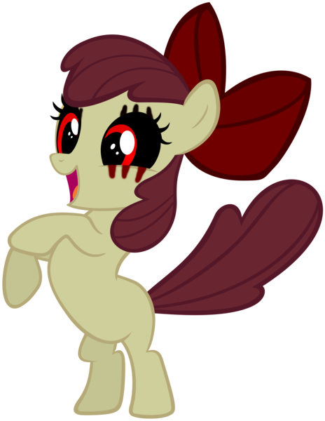 Size: 6000x7763 | Tagged: semi-grimdark, artist:pagiepoppie12345, derpibooru import, apple bloom, earth pony, pony, .exe, bipedal, blood, bow, crying, female, filly, hair bow, happy, image, open mouth, png, rearing, red eyes, scar, simple background, solo, tears of blood, transparent background, vector