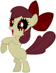 Size: 6000x7763 | Tagged: semi-grimdark, artist:pagiepoppie12345, derpibooru import, apple bloom, earth pony, pony, .exe, bipedal, blood, bow, crying, female, filly, hair bow, happy, image, open mouth, png, rearing, red eyes, scar, simple background, solo, tears of blood, transparent background, vector