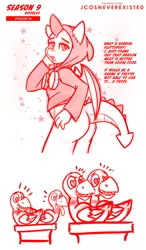 Size: 800x1371 | Tagged: suggestive, artist:jcosneverexisted, derpibooru import, spike, anthro, bird, dragon, goose, sparkle's seven, ass, butt, clothes, dialogue, heart eyes, image, jpeg, male, presenting, season 9 doodles, stupid sexy spike, text, tongue out, wingding eyes