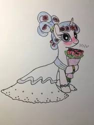 Size: 407x543 | Tagged: safe, artist:carty, derpibooru import, oc, oc:rosé blush, unofficial characters only, unicorn, clothes, dress, image, jpeg, wedding dress