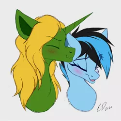 Size: 2048x2048 | Tagged: safe, artist:emilywulfstudios, derpibooru import, oc, oc:dravakiirm, oc:icylightning, pegasus, pony, unicorn, cuddling, cute, female, image, jpeg, male, mare, nuzzling, stallion