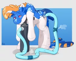 Size: 2460x2000 | Tagged: safe, artist:ailoy4, derpibooru import, oc, oc:arcane waves, unofficial characters only, dolphin, dolphin pony, inflatable pony, original species, pony, pooltoy pony, unicorn, air nozzle, air pump, deflated, high res, hose, image, inflatable, male, png, pump, simple background, solo, stallion