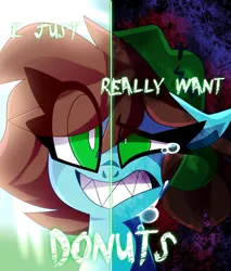 Size: 1450x1700 | Tagged: safe, artist:nekosnicker, derpibooru import, oc, oc:neko, unofficial characters only, pony, bust, crying, edgy as fuck, eye clipping through hair, female, image, jpeg, looking at you, mare, portrait, sharp teeth, smiling, smiling at you, solo, teeth, two sided posters