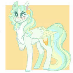 Size: 2000x2000 | Tagged: safe, artist:scarletskitty12, derpibooru import, vapor trail, pegasus, pony, alternate hairstyle, amputee, blushing, chest fluff, cut, cute, eye scar, female, flower, flower in hair, grin, headcanon, headcanon in the description, image, jpeg, mare, markings, redesign, scar, smiling, solo, vaporbetes