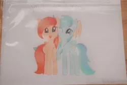 Size: 891x595 | Tagged: safe, artist:lillycloudart, derpibooru import, oc, oc:lily cloud, unofficial characters only, pegasus, pony, duo, female, hug, image, jewelry, jpeg, mare, necklace, one eye closed, open mouth, pegasus oc, smiling, solo, traditional art, winghug, wings, wink