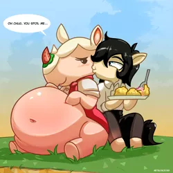 Size: 4000x4000 | Tagged: safe, artist:metalface069, derpibooru import, oc, oc:chug-a-lug, earth pony, pony, animal crossing, belly, belly button, big belly, commission, fat, feeding, food, ice cream, image, merengue, pancakes, png