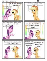 Size: 2550x3300 | Tagged: safe, artist:short tale, derpibooru import, applejack, rainbow dash, sugar belle, earth pony, unicorn, comic:aj+rd, advice, appledash, comedy, comic strip, digital art, female, image, jpeg, lesbian, romance, shipping