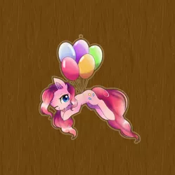Size: 2036x2048 | Tagged: safe, alternate version, artist:aleuoliver, derpibooru import, pinkie pie, earth pony, pony, :p, balloon, ear fluff, eyelashes, female, floating, flying, image, jpeg, mare, one eye closed, solo, then watch her balloons lift her up to the sky, tongue out, wink