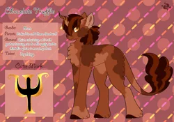 Size: 3500x2454 | Tagged: safe, artist:nobleclay, derpibooru import, oc, oc:chocolate truffle, pony, unicorn, image, male, offspring, parent:cheese sandwich, parent:pinkie pie, parents:cheesepie, png, reference sheet, solo, stallion