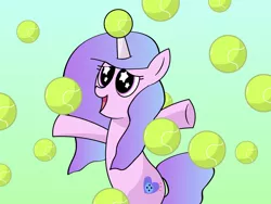 Size: 1280x960 | Tagged: safe, artist:greenhoof, derpibooru import, izzy moonbow, pony, unicorn, apple rain, female, g5, horn, horn guard, horn impalement, hornball, image, izzy's tennis ball, mare, png, solo, starry eyes, tennis ball, that pony sure does love tennis balls, vector, wingding eyes
