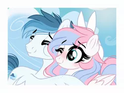 Size: 2048x1536 | Tagged: safe, artist:emberslament, derpibooru import, oc, oc:coastal breeze, oc:demure breeze, unofficial characters only, pegasus, pony, blushing, brother and sister, bunny ears, cute, duo, eyes closed, female, freckles, happy, heart eyes, image, jpeg, male, mare, one eye closed, siblings, stallion, wing hands, wingding eyes, wings