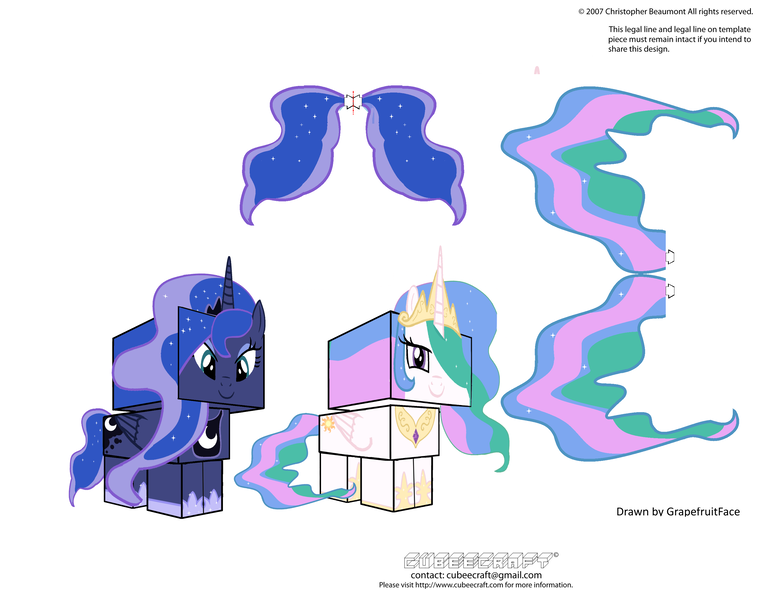 Size: 2979x2354 | Tagged: safe, artist:grapefruitface1, derpibooru import, part of a set, princess celestia, princess luna, alicorn, pony, arts and crafts, craft, cubeecraft, female, image, papercraft, png, printable, solo