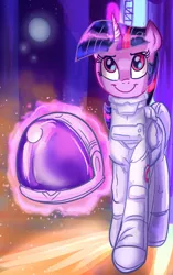 Size: 938x1495 | Tagged: safe, artist:jowybean, derpibooru import, edit, twilight sparkle, twilight sparkle (alicorn), alicorn, pony, twijack weekly, astronaut, clothes, cropped, female, helmet, image, mare, png, smiling, solo, spacesuit