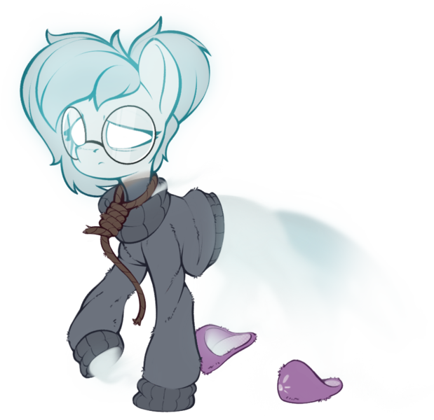 Size: 950x921 | Tagged: safe, artist:rexyseven, derpibooru import, oc, oc:whispy slippers, unofficial characters only, ghost, ghost pony, pony, undead, clothes, female, glasses, hanged, image, mare, noose, png, simple background, slippers, solo, sweater, transparent background