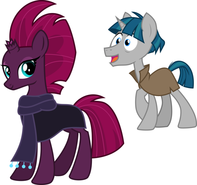 Size: 6342x5956 | Tagged: safe, alternate version, artist:cloudyglow, artist:melisareb, derpibooru import, edit, fizzlepop berrytwist, stygian, tempest shadow, pony, unicorn, my little pony: the movie, shadow play, .ai available, .svg available, absurd resolution, cloak, clothes, female, happy, high res, image, inkscape, looking at you, male, mare, open mouth, png, scarf, shipping, show accurate, simple background, stallion, straight, tempgian, transparent background, typo in the description, vector