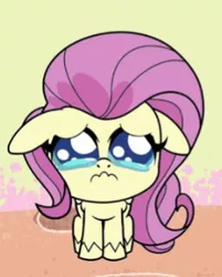 Size: 286x355 | Tagged: safe, derpibooru import, screencap, fluttershy, pegasus, pony, death of a sales-pony, my little pony: pony life, spoiler:pony life s01e07, bad quality, crying, cute, daaaaaaaaaaaw, image, png, puppy dog eyes, sad, sadorable, shyabetes, small pony