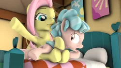 Size: 1280x720 | Tagged: artist needed, safe, derpibooru import, cozy glow, fluttershy, pegasus, pony, 3d, abuse, bed, butt, cozybuse, dock, female, filly, fluttershy's cottage, image, mare, plot, png, punishment, sfm pony, shocked expression, source filmmaker, spanking, stern