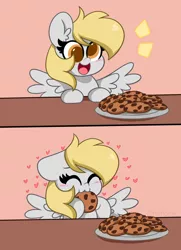 Size: 2961x4096 | Tagged: safe, artist:kittyrosie, derpibooru import, derpy hooves, pegasus, pony, :3, blushing, comic, cookie, cute, derpabetes, digital art, eating, eyes closed, female, food, heart, herbivore, image, jpeg, kittyrosie is trying to murder us, open mouth, solo, weapons-grade cute