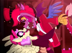 Size: 1024x752 | Tagged: safe, artist:faitheverlasting, derpibooru import, discord, fluttershy, anthro, alastor, crossover, discoshy, female, hazbin hotel, image, jpeg, male, shipping, straight