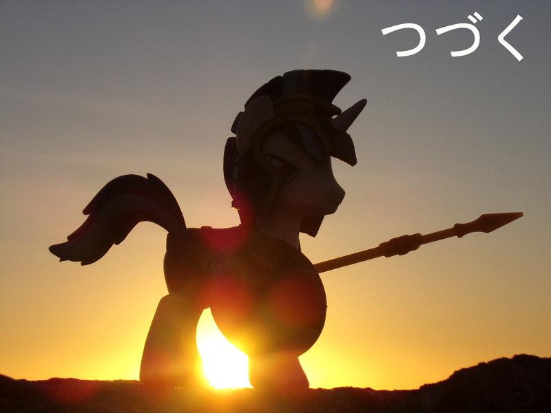 Size: 2048x1536 | Tagged: safe, artist:dingopatagonico, derpibooru import, shining armor, unicorn, guardians of harmony, image, japanese, jpeg, misadventures of the guardians, moon runes, photo, sunset, toy