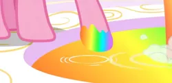 Size: 496x241 | Tagged: safe, derpibooru import, screencap, pinkie pie, sonic rainboom (episode), cloudsdale, hoof only, image, legs, liquid rainbow, pictures of legs, png, rainbow, rainbow pool, weather factory