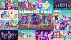 Size: 1974x1112 | Tagged: safe, derpibooru import, edit, edited screencap, editor:quoterific, screencap, applejack, fluttershy, pinkie pie, rainbow dash, rarity, sci-twi, sunset shimmer, twilight sparkle, human, equestria girls, equestria girls series, forgotten friendship, i'm on a yacht, spring breakdown, spoiler:eqg series (season 2), barefoot, beach, cap, clothes, crossed arms, feet, flutterfeet, glasses, hat, humane five, humane seven, humane six, image, looking at you, neon eg logo, open mouth, png, rarity is not amused, sandals, sci-twi is not amused, ship, solo, swimsuit, unamused, wiggling toes