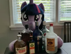 Size: 4608x3456 | Tagged: safe, artist:epicrainbowcrafts, derpibooru import, photographer:sometwifag, twilight sparkle, alicorn, alcohol, apple juice, booze, image, irl, jpeg, juice, photo, plushie, twilight sparkle (alicorn)