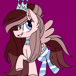 Size: 1378x1378 | Tagged: safe, artist:circuspaparazzi5678, derpibooru import, oc, oc:grace, oc:gracie, unofficial characters only, pegasus, pony, clothes, collar, crown, female, image, jewelry, png, regalia, smiling, socks, solo, striped socks