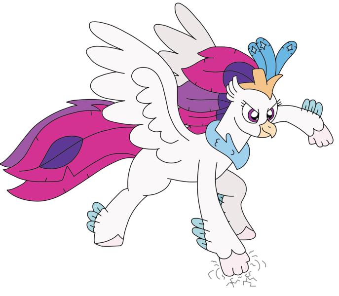 Size: 2801x2448 | Tagged: safe, artist:supahdonarudo, derpibooru import, queen novo, classical hippogriff, hippogriff, my little pony: the movie, cracks, defiant, image, png, raised fist, simple background, superhero landing, transparent background