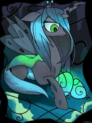 Size: 3190x4254 | Tagged: safe, artist:colochenni, derpibooru import, queen chrysalis, changeling, cave, egg, female, image, insect wings, png, rock, solo, wings