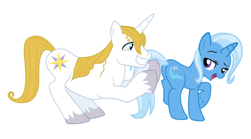 Size: 1300x720 | Tagged: suggestive, artist:bigccv, artist:gmaplay, derpibooru import, edit, prince blueblood, trixie, pony, unicorn, bluetrix, butt, cute, female, grin, happy, image, looking back, male, plot, png, prince bluebetes, shipping, simple background, smiling, straight, the great and powerful ass, transparent background, vector