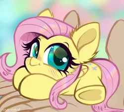 Size: 2808x2530 | Tagged: safe, artist:rrd-artist, derpibooru import, fluttershy, human, pegasus, pony, blushing, chibi, cute, disembodied hand, ear fluff, female, folded wings, hand, high res, image, in goliath's palm, jpeg, looking at you, lying down, mare, offscreen character, offscreen human, prone, shyabetes, tiny, tiny ponies, weapons-grade cute, wings