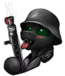 Size: 1540x1800 | Tagged: suggestive, artist:richmay, derpibooru import, oc, changeling, equestria at war mod, ahegao, blushing, changeling oc, gun, helmet, horny, image, machine gun, male, mg42, open mouth, png, shitposting, soldier, tongue out, vulgar, wat, weapon