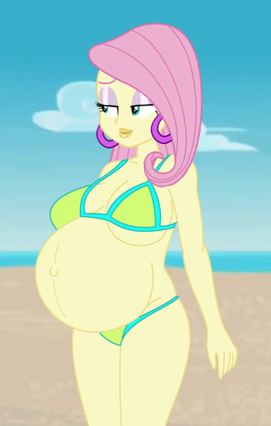 Size: 1836x2881 | Tagged: suggestive, artist:0024387, artist:09111, derpibooru import, fluttershy, equestria girls, background removed, beach, belly, belly button, big belly, big breasts, bikini, bimbo, bimboification, bimboshy, breasts, busty fluttershy, cleavage, clothes, image, jpeg, outie belly button, preggoshy, pregnant, solo, swimsuit