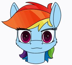 Size: 988x900 | Tagged: safe, artist:dacaoo, derpibooru import, rainbow dash, pegasus, pony, robot, robot pony, animated, bust, cheek fluff, eyelashes, female, gif, image, looking at you, mare, portrait, rainbot dash, simple background, solo, white background