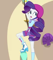 Size: 942x1080 | Tagged: safe, derpibooru import, screencap, rarity, equestria girls, legend of everfree, adorable distress, camp everfree outfits, climbing harness, cropped, cute, female, helmet, image, png, rock climbing, solo