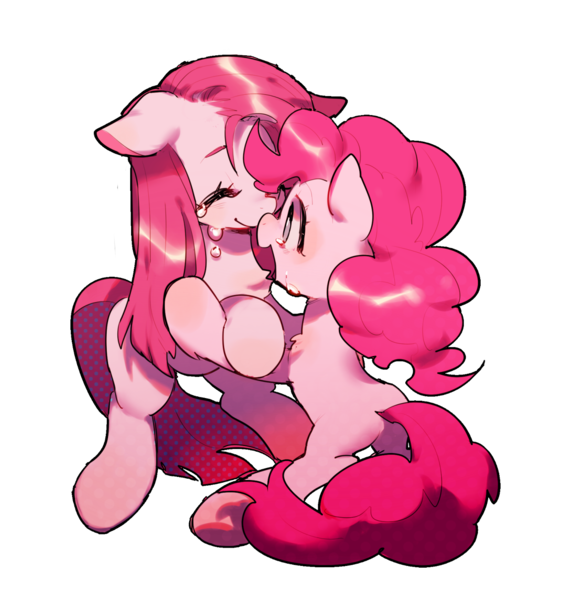 Size: 1280x1355 | Tagged: safe, artist:agrewithnosauce, derpibooru import, pinkie pie, earth pony, pony, boop, chest fluff, crying, cute, cuteamena, diapinkes, duality, female, floppy ears, image, mare, missing cutie mark, noseboop, open mouth, pinkamena diane pie, png, self ponidox, simple background, smiling, tears of joy, transparent background