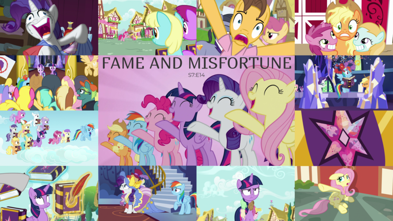 Size: 1972x1110 | Tagged: safe, derpibooru import, edit, edited screencap, editor:quoterific, screencap, applejack, berry punch, berryshine, bigger jim, caramel, cherry berry, cotton cloudy, diamond cutter, dizzy twister, fluttershy, mango dash, meadow song, noi, orange swirl, pinkie feather, pinkie pie, plunkett, rainbow dash, rainbowshine, rainy feather, rarity, rosy gold, ruby pinch, sassaflash, starlight glimmer, sunshower raindrops, sweet pop, tornado bolt, twilight sparkle, fame and misfortune, anti-rarity sign, dramamel, image, mane six, png, why i'm creating a gown darling