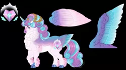 Size: 1280x716 | Tagged: safe, artist:theartfox2468, derpibooru import, princess flurry heart, alicorn, pony, black background, chest fluff, cloven hooves, colored wings, female, fluffy, image, jpeg, mare, multicolored wings, older, older flurry heart, simple background, solo, wings